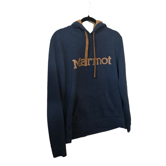 Marmot Men’s Blue Hoodie With Mustard Lining Kangaroo Pocket Size Medium. - Picture 3 of 9